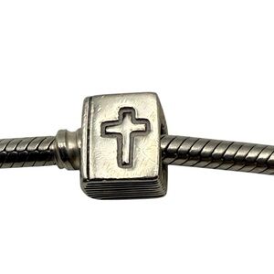 Pandora Bible Cube Charm Cross S925 ALE Sterling Silver Religious Clip Bead
